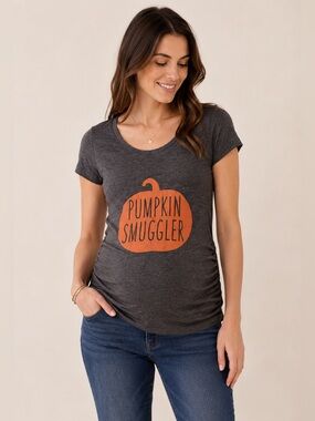 Maternity Pumpkin‎ Smuggler Graphic Tee Ruched Side Halloween Shirt Small